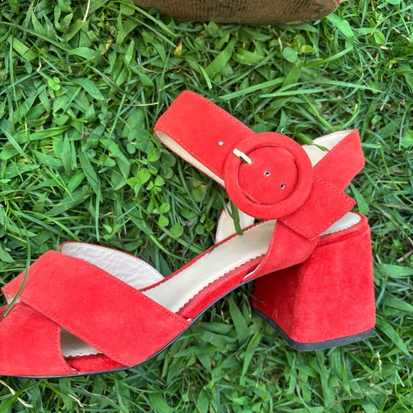 J. Crew red suede block heel sandals size 8 - Picture 4 of 7